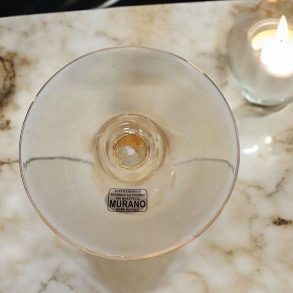 Murano Art Glass Pillar Candle Holder Italian Peach Tulips No Flaws - Picture 5 of 6